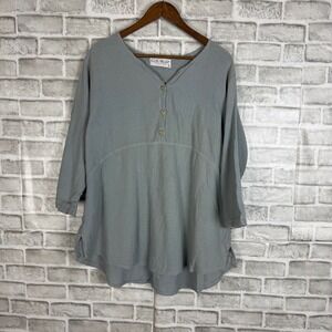 Ezze Wear Collection Womens XL Blue Cotton Gauze Henley Tunic Top Made in Canada